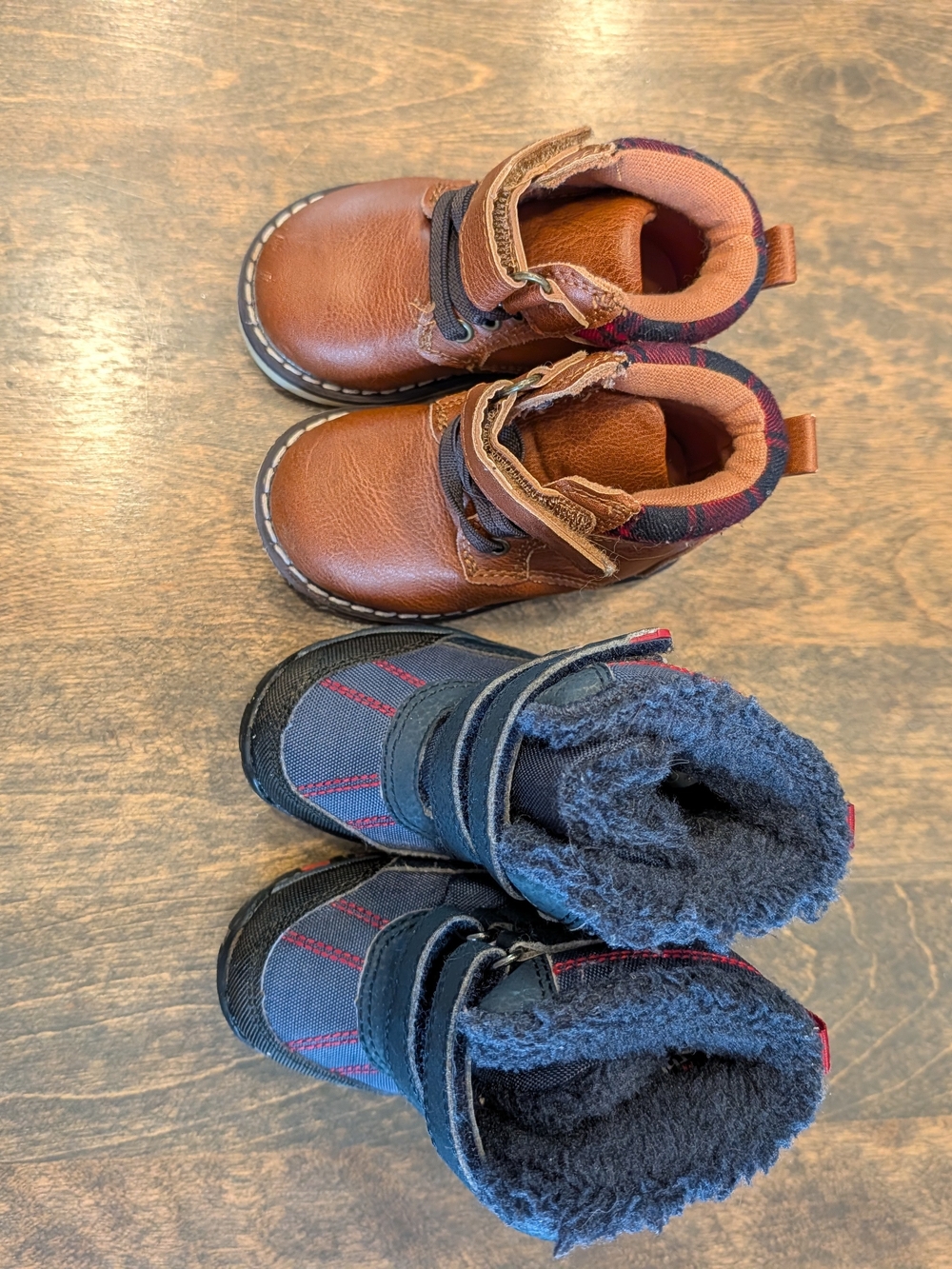 Joe Fresh Brown Ankle Boots and Blue Fleece-Lined Winter Boots - Baby Size 4